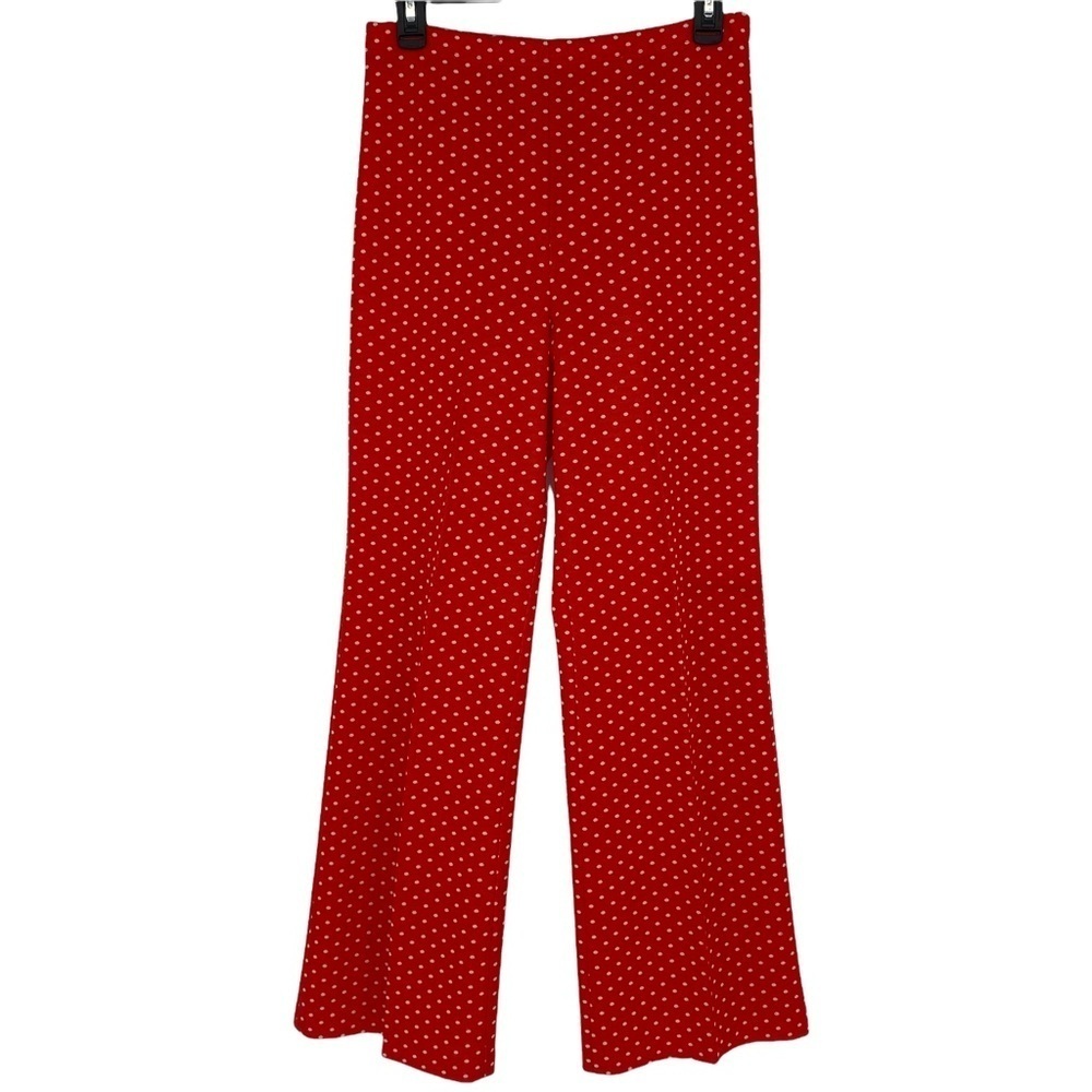 Vintage retro 70s red & white polka dot high rise straight leg polyester pants